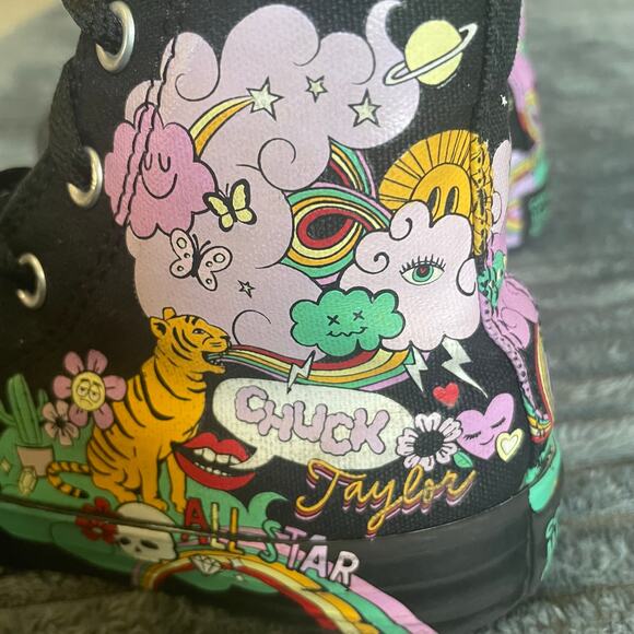 Converse CTAS High Top Psychedelic Black Shoes Youth 13 Style 371272F - Picture 6 of 9